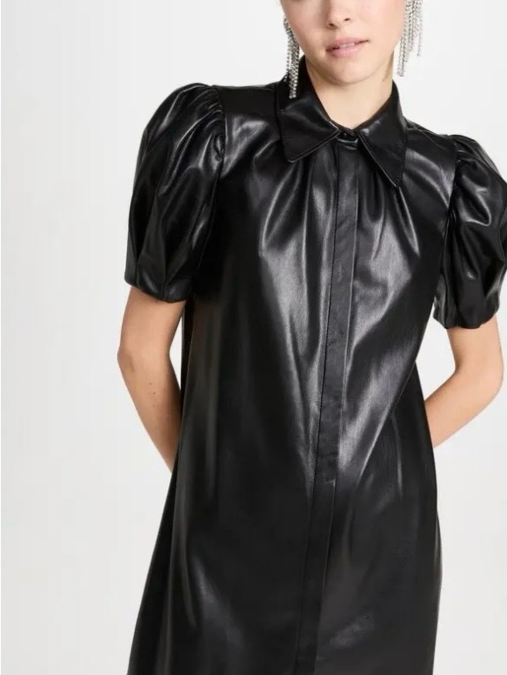 Alice + Olivia Jem Vegan Leather Puff Sleeve Mini Dress Black Size S - Picture 4 of 15